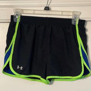 Under Armour Black/Neon Green Semi Fitted Heatgear Lined Running Shorts S